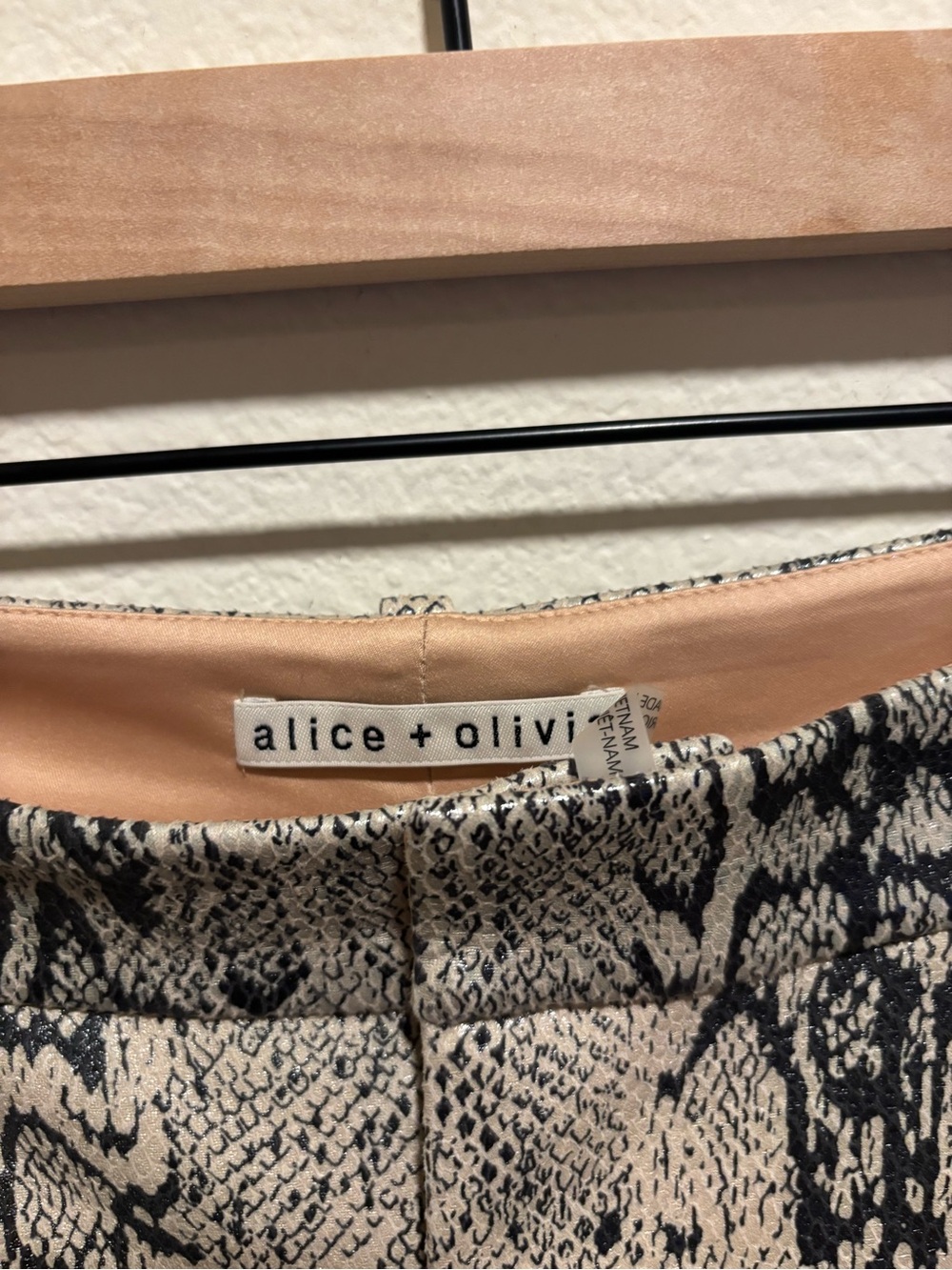 Faux Leather Snake-Print Women's Shorts in Beige and Black - Picture 2 of 3